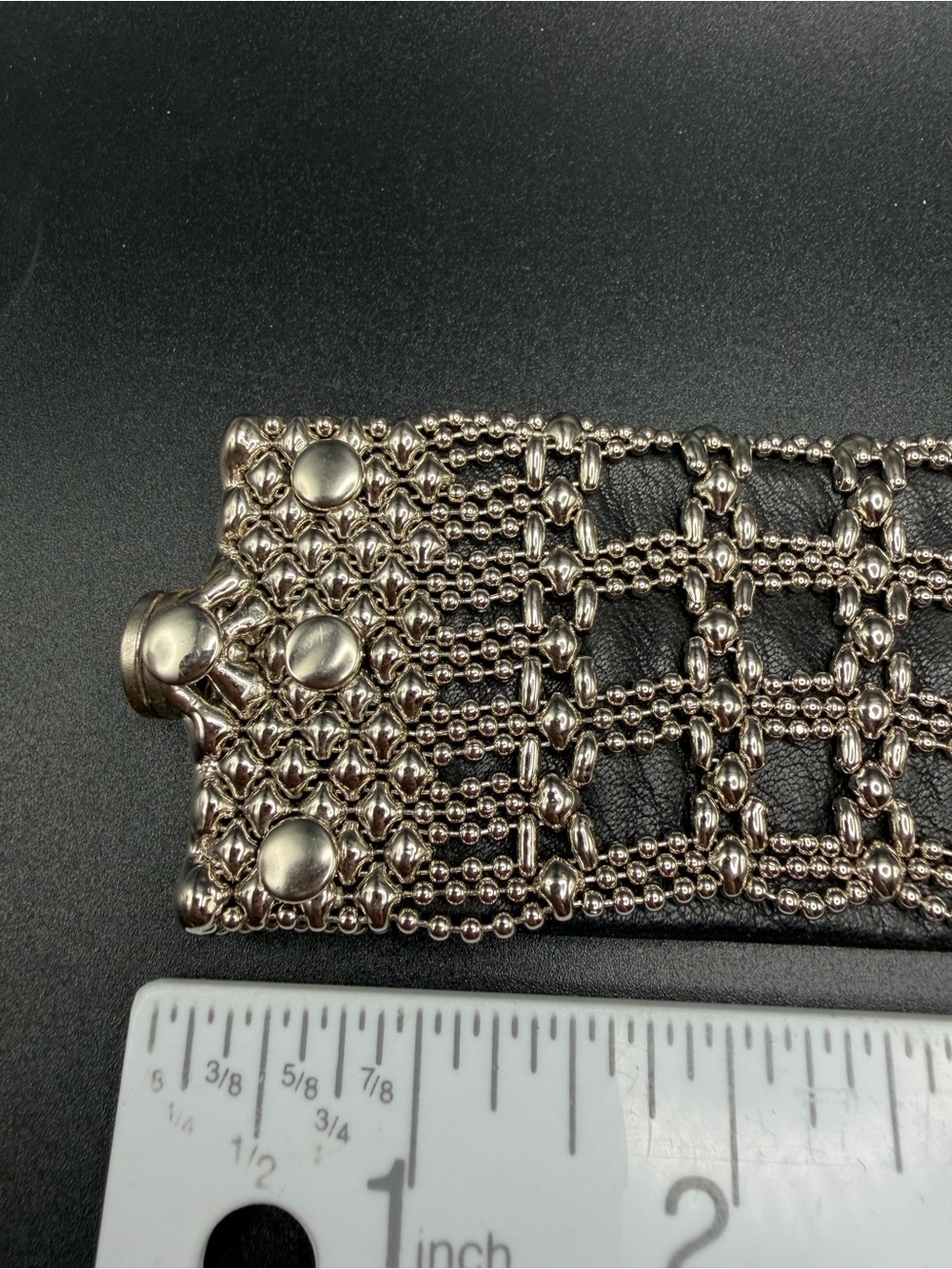 Sergio Gutierrez Liquid Metal leather wide cuff bracelet #C312 silver black - Picture 2 of 11